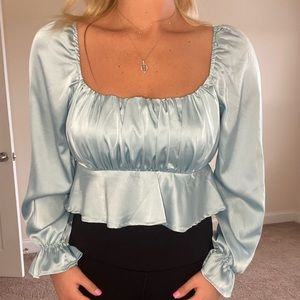 Blue long sleeve crop top